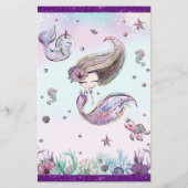 可愛いブルネット人魚タイムカプセルメッセージシート (裏面)