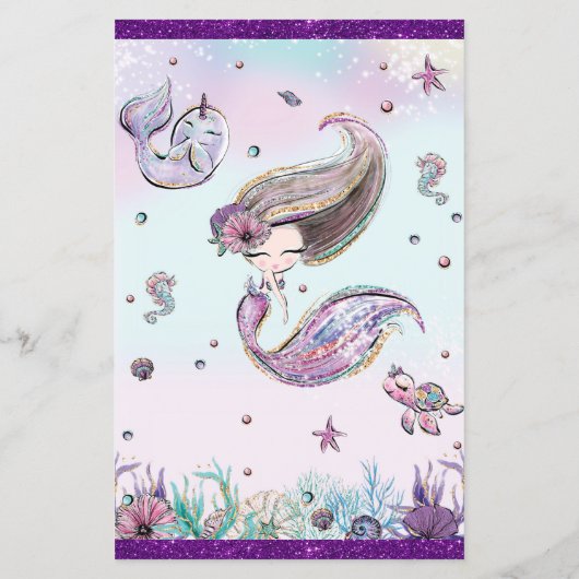 可愛いブルネット人魚タイムカプセルメッセージシート (裏面)