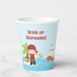 可愛いブルネット海賊ボーイインレッド誕生日 紙コップ