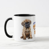 可愛いブルマスティフ子犬が私の尻尾を鳴らす マグカップ (左)