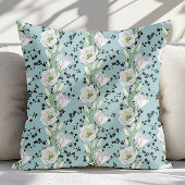 可愛いブルーお洒落ブラック&ホワイトフローラパッテン クッション