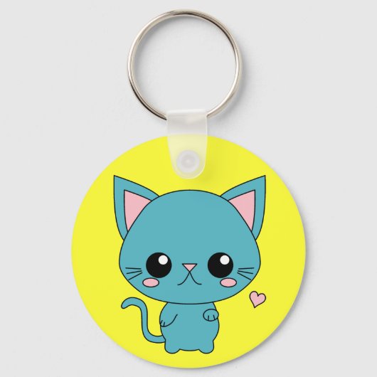 可愛いブルーかわいい猫 キーホルダー (正面)