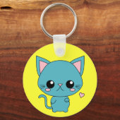 可愛いブルーかわいい猫 キーホルダー (正面)