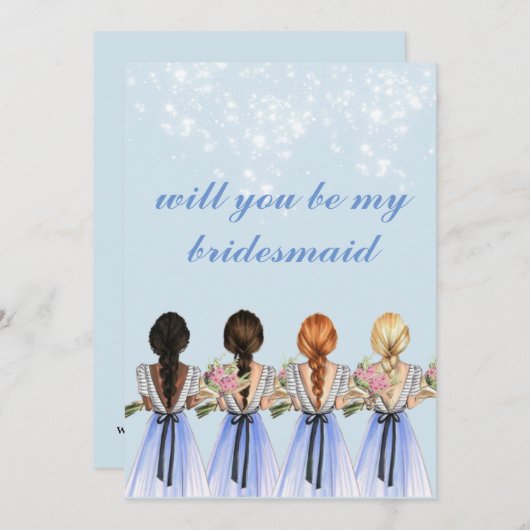 可愛いブルーが私の花嫁招待状 招待状 (正面/裏面)