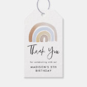 可愛いブルーとブラウンウォーターカラーレインボー誕生日 ギフトタグ (正面)