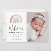 可愛いブルーとブラウンウォーターカラーレインボー誕生 案内状 (正面)