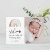 可愛いブルーとブラウンウォーターカラーレインボー誕生 案内状 (スタンド正面)