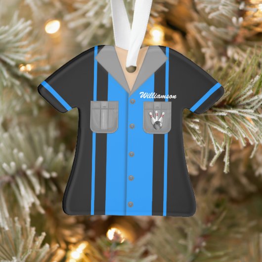 可愛いブルーとブラックのボーリングシャツ オーナメント (ツリー)