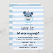 可愛いブルーのクマナースをマスクに – 感謝 招待状 (正面/裏面)