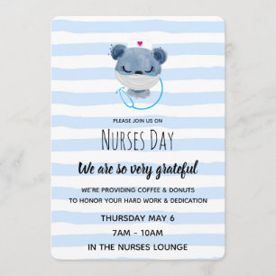 可愛いブルーのクマナースをマスクに – 感謝 招待状