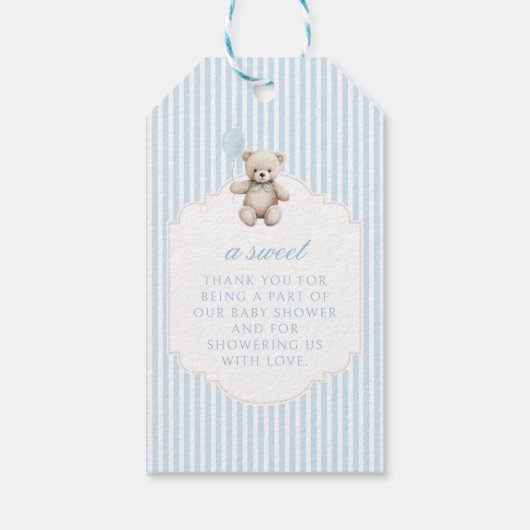 可愛いブルーのテディベア男の赤ちゃんシャワ感謝していーユー ギフトタグ (裏面)