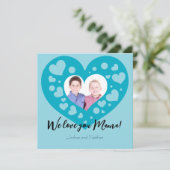 可愛いブルーのハート写真ママ大好き シーズンカード (スタンド正面)