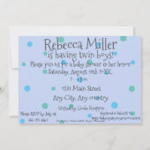 可愛いブルーのブーティーボーイ双子ベビーシャワー招待状 招待状 (裏面)