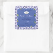 可愛いブルーの商品パッケージラベルかわいいバラロゴ スクエアシール (バッグ)