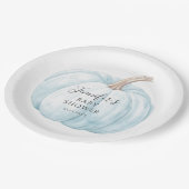 可愛いブルーの小さなカボチャをテーマにした男の赤ちゃんシャワー ペーパープレート (アングル)