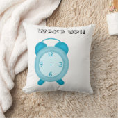 可愛いブルーの時計と目覚めの文字 クッション (ブランケット)