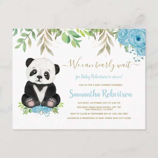 可愛いブルーの水色の男の子は明らかに待つ写真 インビテーションポストカード (正面)