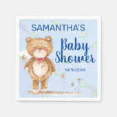 可愛いブルーの水色クマ男の子ベイビーシャワー スタンダードカクテルナプキン (正面)