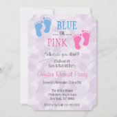 可愛いブルーまたはピンクのフットプリント性別リビール招待状 招待状 (正面)