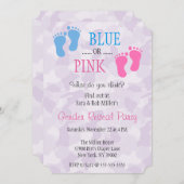可愛いブルーまたはピンクのフットプリント性別リビール招待状 招待状 (正面/裏面)