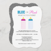 可愛いブルーまたはピンクのベビーボトル性別の表示パーティー 招待状 (正面/裏面)