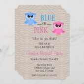 可愛いブルーやピンクのフクロウ性別リビール招待状 招待状 (正面/裏面)