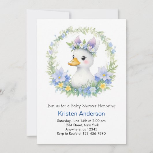 可愛いブルーアヒルの水彩水彩水彩水彩少年の赤ちゃんシャワー 招待状 (正面)