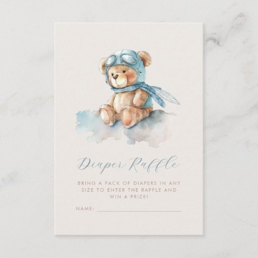 可愛いブルーアヴィエーターテディベアーオムツラッフル エンクロージャーカード (正面)