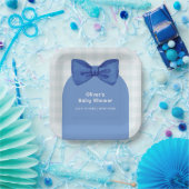 可愛いブルーアーチギンガムプレイドボウボーイベビーシャワー ペーパープレート (パーティー)