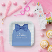 可愛いブルーアーチギンガムプレイドボウボーイベビーシャワー ペーパープレート (パーティー)