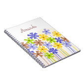可愛いブルーイエローシンプルブラウン花スケッチ名 ノートブック (右側)