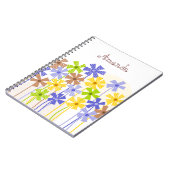可愛いブルーイエローシンプルブラウン花スケッチ名 ノートブック (左側)