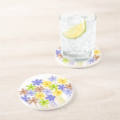 可愛いブルーイエローシンプルブラウン花スケッチ コースター (側面)