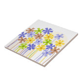 可愛いブルーイエローシンプルブラウン花スケッチ タイル (側面)