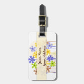 可愛いブルーイエローシンプルブラウン花名アドレス ラゲッジタグ (正面縦)