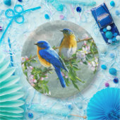 可愛いブルーイエローバードさくらんぼ花水色 ペーパープレート (パーティー)