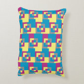 可愛いブルーイエローパープルグレイパズルライクパターン アクセントクッション (裏面(縦))