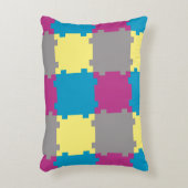 可愛いブルーイエローパープルグレイパズルライクパターン アクセントクッション (正面(垂直))