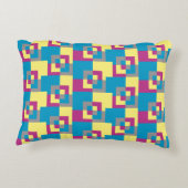 可愛いブルーイエローパープルグレイパズルライクパターン アクセントクッション (裏面)