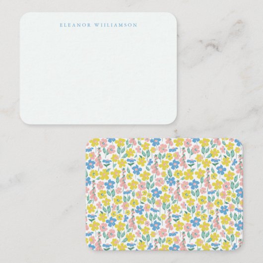可愛いブルーイエローフローラ名前をカスタムするギフトエンクロージャー ノートカード (正面/裏面)