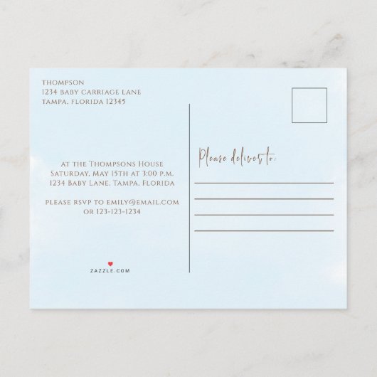 可愛いブルーイッツアボーイヴィンテージベビー車クラシック インビテーションポストカード (裏面)