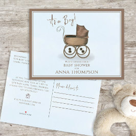 可愛いブルーイッツアボーイヴィンテージベビー車クラシック インビテーションポストカード