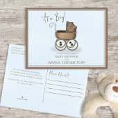 可愛いブルーイッツアボーイヴィンテージベビー車クラシック インビテーションポストカード