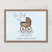 可愛いブルーイッツアボーイヴィンテージベビー車クラシック インビテーションポストカード (正面)