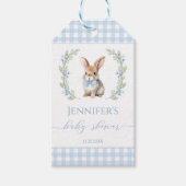 可愛いブルーイースターバニー感謝していシャワーメッセージカード ギフトタグ (正面)