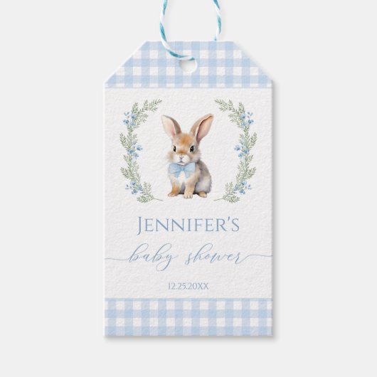 可愛いブルーイースターバニー感謝していシャワーメッセージカード ギフトタグ (正面)