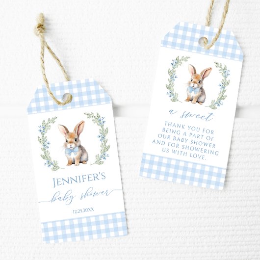 可愛いブルーイースターバニー感謝していシャワーメッセージカード ギフトタグ
