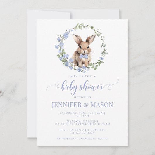 可愛いブルーイースターバニー男の赤ちゃんシャワー招待状 招待状 (正面)