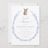 可愛いブルーイースターラビット男の赤ちゃんシャワー招待 招待状 (正面)