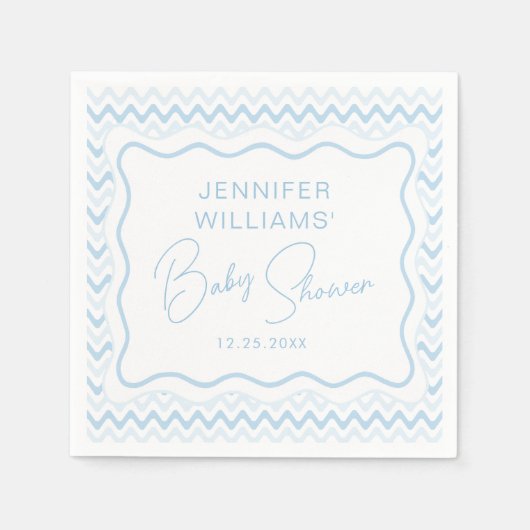 可愛いブルーウェーブホタテ男の赤ちゃんシャワー紙 スタンダードカクテルナプキン (正面)